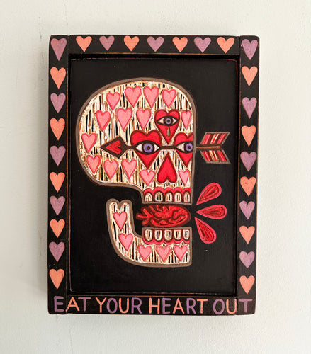 Eat Your Heart Out - Skull with Hearts Original Wall Art