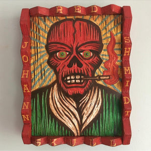 The Red Skull Comic Book Fan Art Original Art - Secret Identity Series  - Woodcut Painting - Comic Book Villain Artwork - OOAK