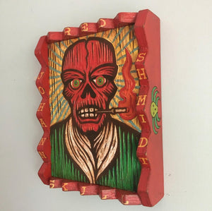 The Red Skull Comic Book Fan Art Original Art - Secret Identity Series  - Woodcut Painting - Comic Book Villain Artwork - OOAK