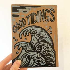 Good Tidings Card, Greeting Card, General Greeting Card, Any Occasion Card, Wave Card, Linocut Card, Letterpress Card