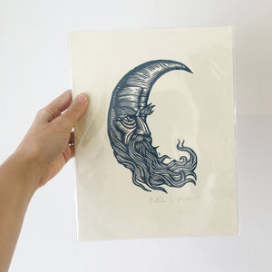 Crescent Moon Linocut Art Print