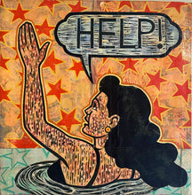 Load image into Gallery viewer, Artistic depiction of a person in water with a hand reaching up, featuring a 'HELP!' speech bubble on a star-patterned background.