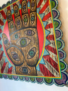Hamsa Wall Art - Original One of a Kind Fine Art - Psychedelic Art - Evil Eye Art - Eye in Hand Art
