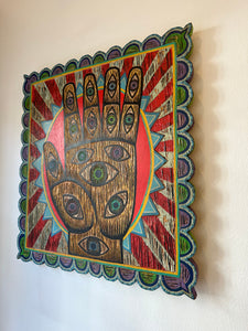 Hamsa Wall Art - Original One of a Kind Fine Art - Psychedelic Art - Evil Eye Art - Eye in Hand Art
