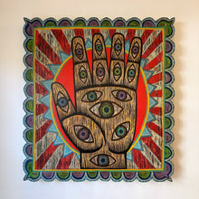 Load image into Gallery viewer, Hamsa Wall Art - Original One of a Kind Fine Art - Psychedelic Art - Evil Eye Art - Eye in Hand Art