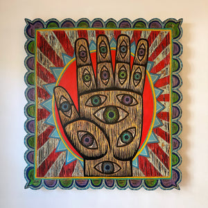 Hamsa Wall Art - Original One of a Kind Fine Art - Psychedelic Art - Evil Eye Art - Eye in Hand Art