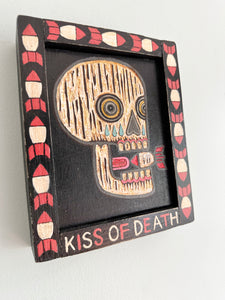 Kiss of Death-  Original Carved Wood Painting - Skull with Atomic Bomb