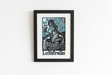 Load image into Gallery viewer, Framed artwork of a mermaid with 'La Estrella' text on a white background