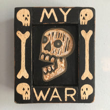 Load image into Gallery viewer, My War - Skull Painting - Original Skull Art - Carved Wood Painting