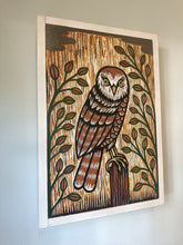 Load image into Gallery viewer, Owl Woodcut Painting