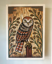 Load image into Gallery viewer, Owl Woodcut Painting