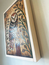 Load image into Gallery viewer, Owl Woodcut Painting