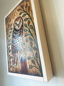 Owl Woodcut Painting