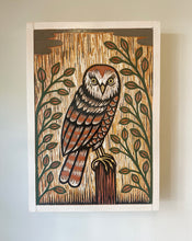 Load image into Gallery viewer, Owl Woodcut Painting