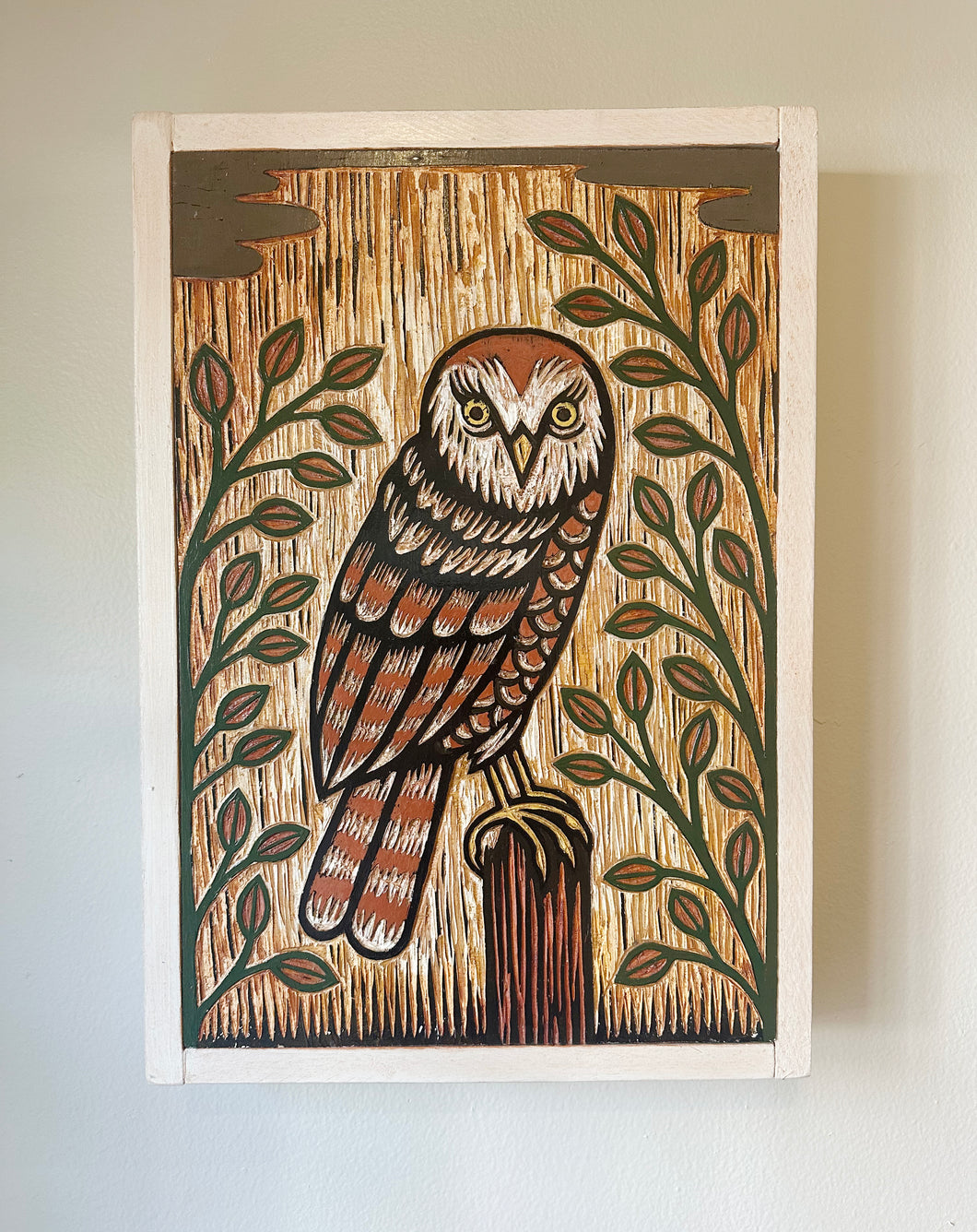 Owl Woodcut Painting