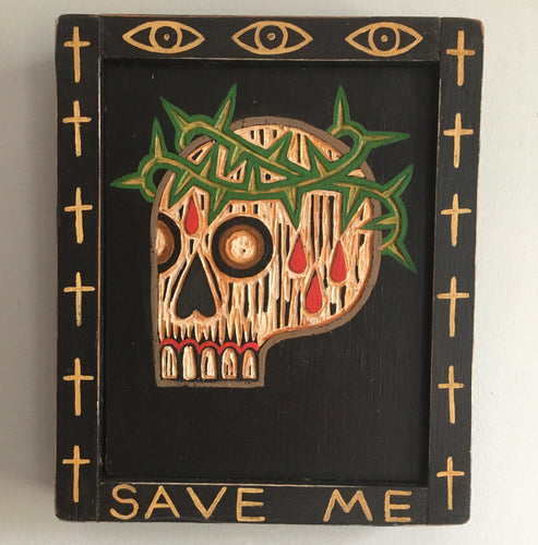 Save Me - Carved Wood Wall Art - Skull Art - Woodcut Art