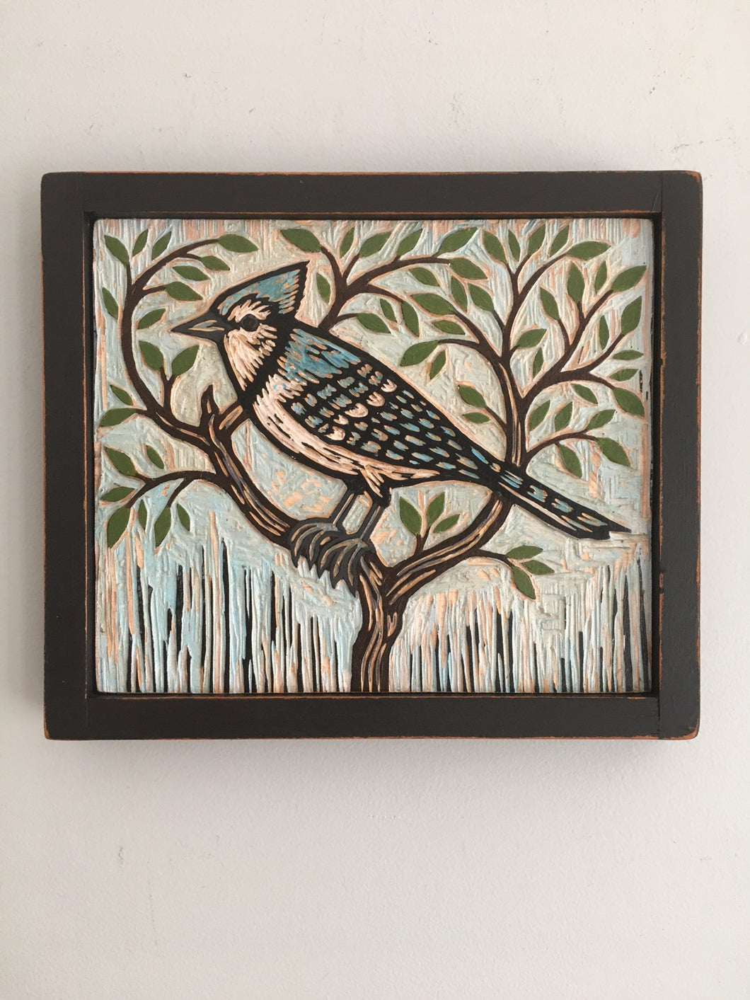 Blue Jay Carved Wood Wall Art