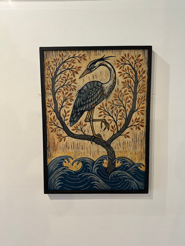 Heron Carved Wood Painting