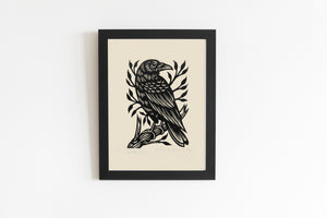 Raven Linocut Print