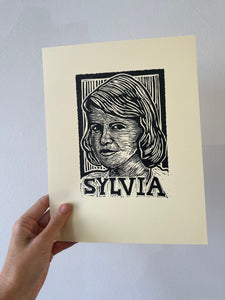 Sylvia Plath Portrait Linocut Print - Artist Proof