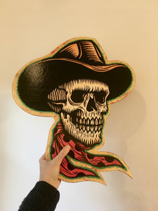 Goth Western Home Decor - Cowboy Skull Cutout Mixed Media Wall Art