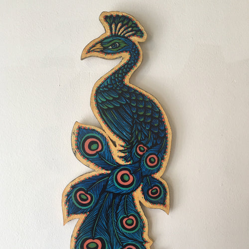 Peacock Cutout - Woodcut Mixed Media Room Decor Wall Art