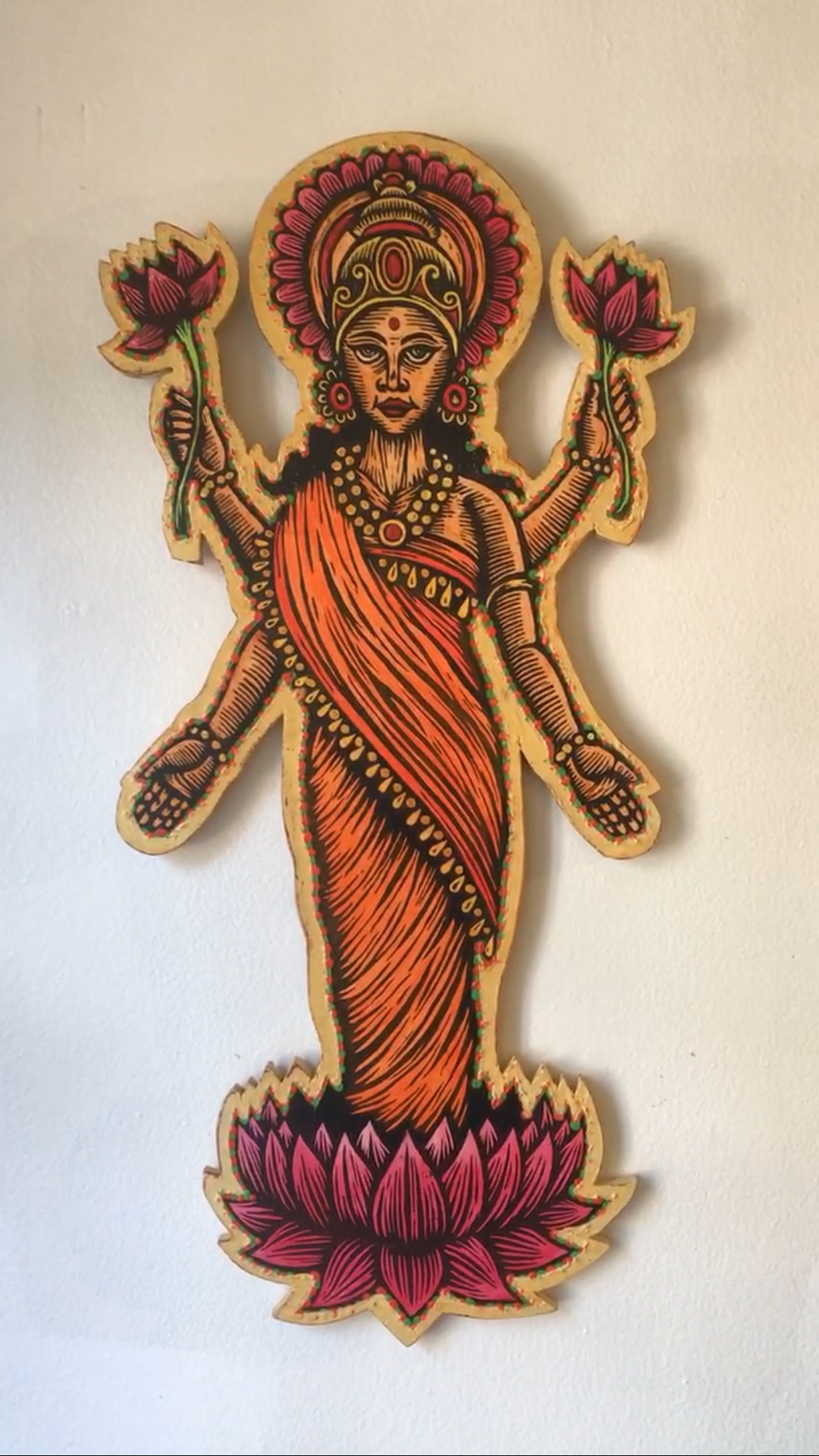 Lakshmi Print on Wood Original Art  - Hindu Indian Goddess of Prosperity Artwork - Hindu Wedding Gift - Hindu Housewarming Gift - Indian Art