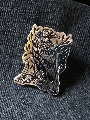 Raven Silver and Black Enamel Pin