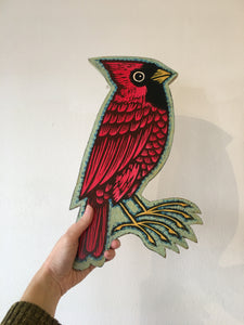 Cardinal Wood Art - Woodcut Print on Wood Cutout