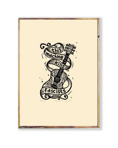 Woody Guthrie Guitar - This Machine Kills Fascists Linocut Art Print