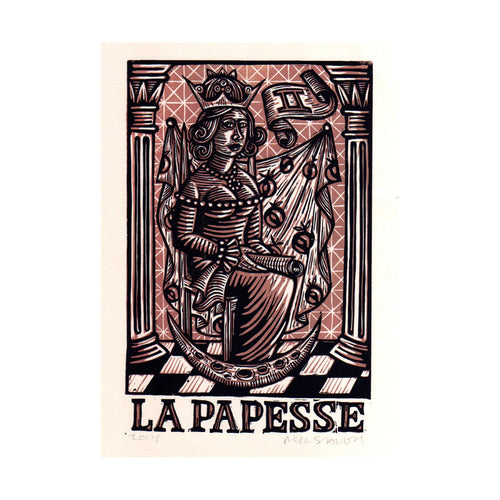 La Papesse Tarot Card Linocut Print on Ivory