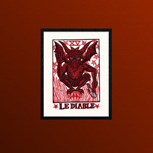 Tarot Card Wall Art - Devil Card Linocut Art Print