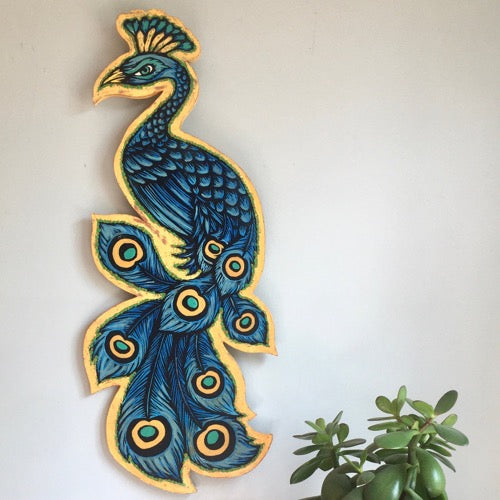 Wall Art Home Decor - Mixed Media Cutout Peacock
