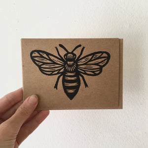 Bee Linocut Card, Bee Card, Bee Notecard, Notecards, Bee Greeting Card, Letterpress Card