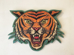 Tiger Head Wall Art Woodcut Cutout Mixed Media Artwork