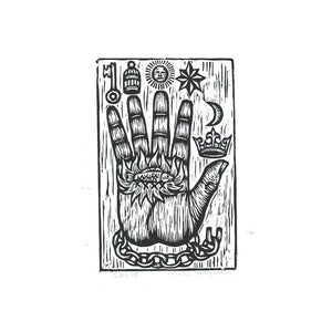 The Philosopher's Hand Woodcut Art Print - Hand of Mystery Print - Free Mason Art  - Home Decor - Woodblock Linocut Print - Occult Art