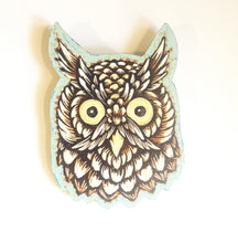 Load image into Gallery viewer, Owl Art - Linocut Print on Wood - Owl Painting - Home Decor - Woodland Animal Decor - Rustic Decor - Boho Decor - Ready to Hang Art -