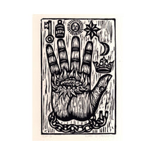 Load image into Gallery viewer, The Philosopher&#39;s Hand Woodcut Art Print - Hand of Mystery Print - Free Mason Art  - Home Decor - Woodblock Linocut Print - Occult Art