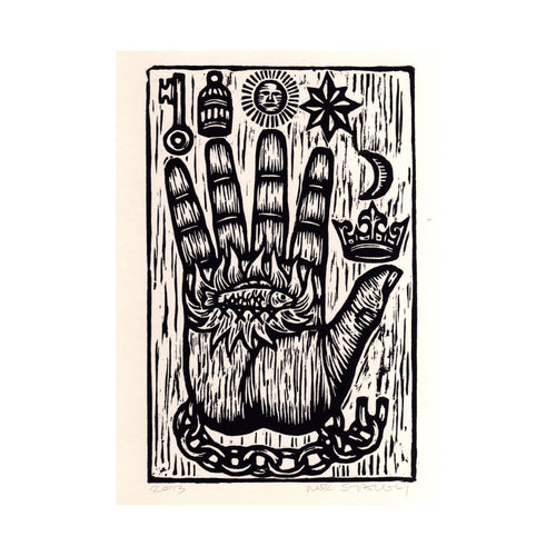The Philosopher's Hand Woodcut Art Print - Hand of Mystery Print - Free Mason Art  - Home Decor - Woodblock Linocut Print - Occult Art