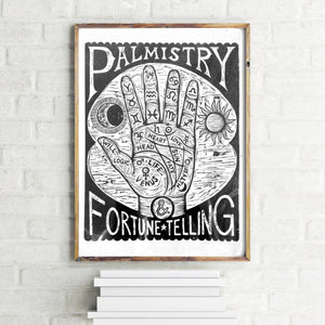 Palm Reading Woodcut Poster - Home Decor - Fortune Telling Art - Palmistry Print Art - Occult Art - Woodcuts - Prints - FREE US Shipping