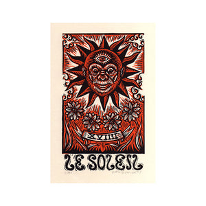 Tarot Card Art Print -  Sun Tarot Card Wall Art - Sun Linocut - Art Print - Home Decor - Occult Art - Goth Art - Divination Art - Art Prints