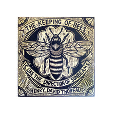 Load image into Gallery viewer, Woodcut Bee Art - Honey Bee Art Print - Henry David Thoreau Quote Woodcut Print on Wood - Mixed Media - Ready to Hang Art - Art Under 100