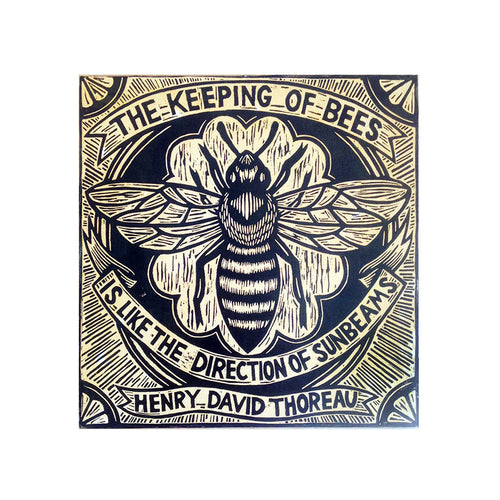 Woodcut Bee Art - Honey Bee Art Print - Henry David Thoreau Quote Woodcut Print on Wood - Mixed Media - Ready to Hang Art - Art Under 100