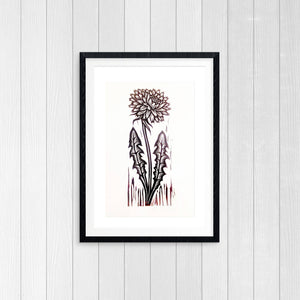 Dandelion Flower Linocut Art Print