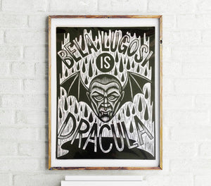 Original Hand Printed Dracula Woodcut Print - Bela Lugosi Dracula Poster Print - Hand Printed Woodcut Art Print - Halloween Home Art  Decor