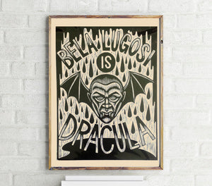 Original Hand Printed Dracula Woodcut Print - Bela Lugosi Dracula Poster Print - Hand Printed Woodcut Art Print - Halloween Home Art  Decor