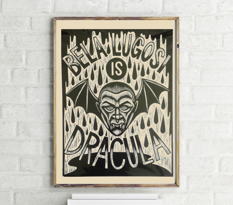 Original Hand Printed Dracula Woodcut Print - Bela Lugosi Dracula Poster Print - Hand Printed Woodcut Art Print - Halloween Home Art  Decor