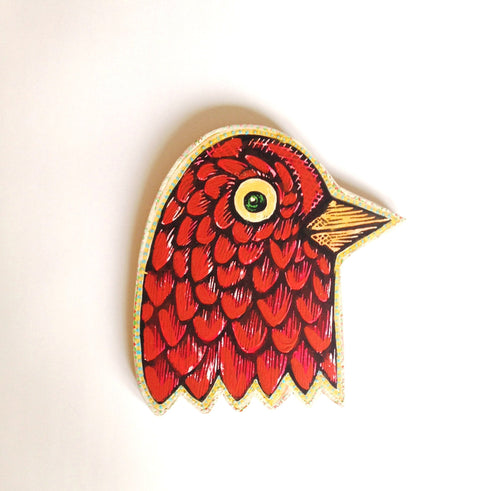 Rustic Bird Art - Bird Woodcut Print - Ready to Hang Artwork - Rustic Wall Decor - Rustic Home Decor - Folk Art - Red Bird Artwork