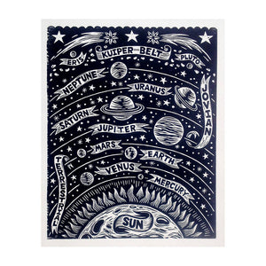 Solar System Woodcut  Print - 18 x 24 inches