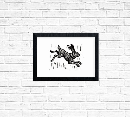 Rabbit Linocut Art Print - Hand Printed Linocut - Wall Decor - Home Decor - Bunny Print - Printmaking - Block Print - Rabbit Art Nursery